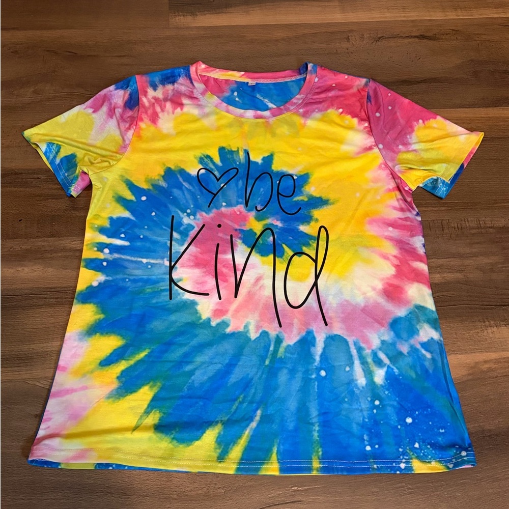Womens Be Kind Tie-Dye Short Sleeve Tee - Multicolor Size Large